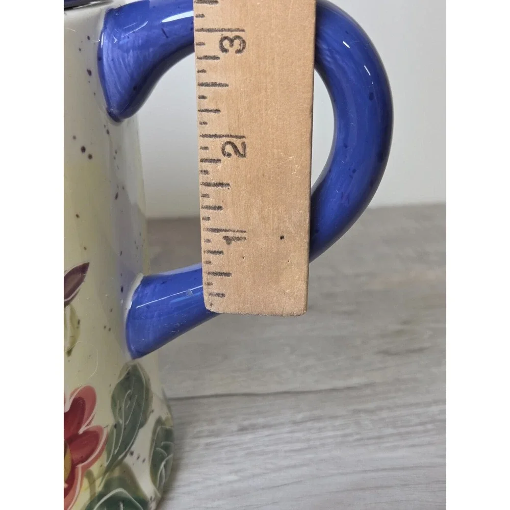 Vintage 1999 Julie Ueland Cookie Jar Watering Can Shape Colorful Pansies Lid